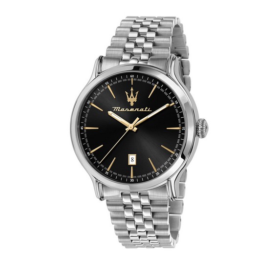 Relógio de casal Maserati Epoca em aço inoxidável com mostrador preto quartzo R8853118523