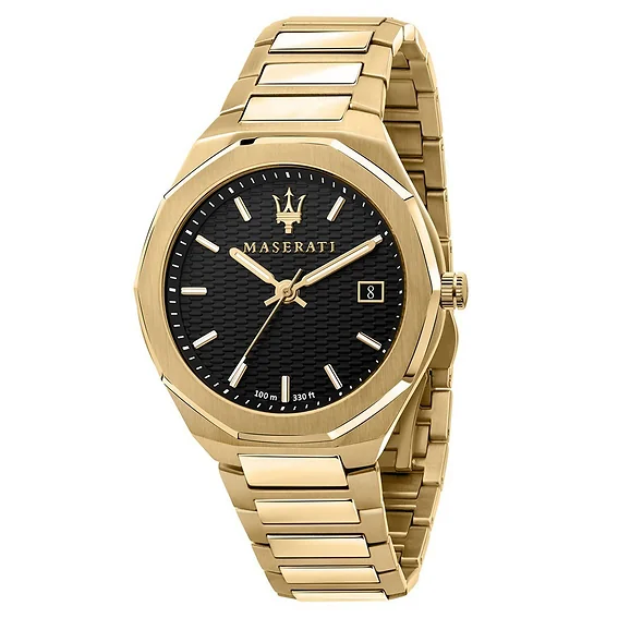 Maserati Stile Gold Tone Stainless Steel Black Dial Quartz R8853142004 100M Men's Watch