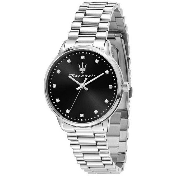 Relógio feminino Maserati Royale com detalhes em cristal aço inoxidável mostrador preto quartzo R8853147504