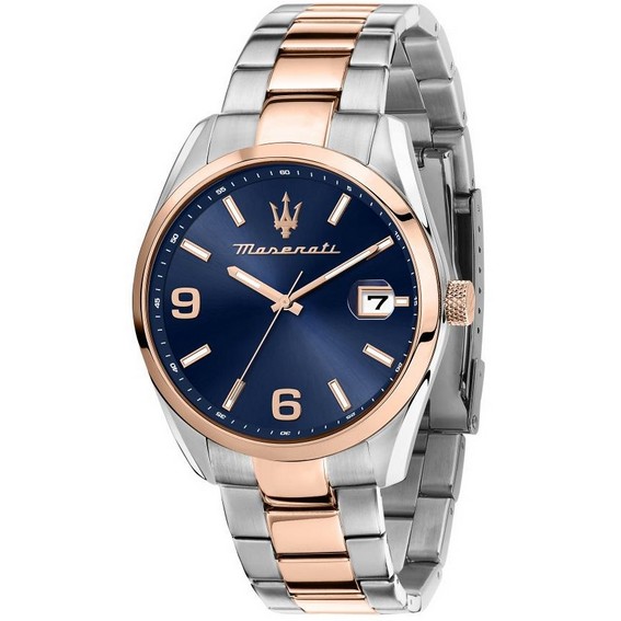 Đồng hồ đeo tay nam bằng thép không gỉ hai tông màu xanh dương Maserati Attrazione R8853151006