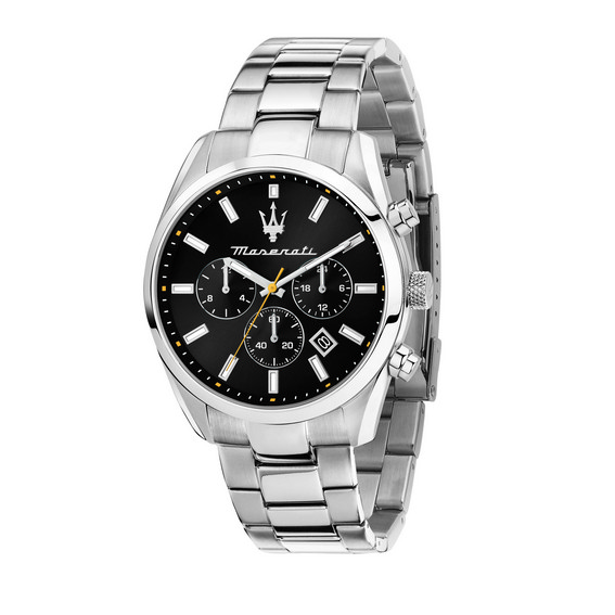 Relógio masculino Maserati Attrazione cronógrafo de aço inoxidável com mostrador preto quartzo R8853151010