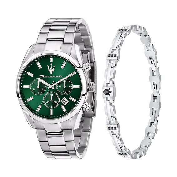 Maserati Attrazione Chronograph  Stainless Steel Green Sunray Dial Quartz R8853151017 Men's Watch With Extra Bracelet