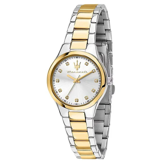 Maserati Attrazione Two Tone Stainless Steel Silver Sunray Dial Quartz R8853151505 Women's Watch