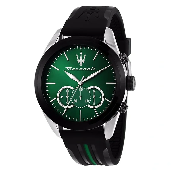 Maserati Traguardo Chronograph Rubber Strap Green Sunray Dial Quartz R8871612043 100M Men's Watch