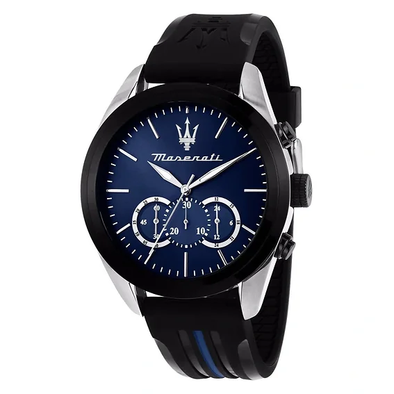 Maserati Traguardo Chronograph Rubber Strap Blue Sunray Dial Quartz R8871612044 100M Men's Watch