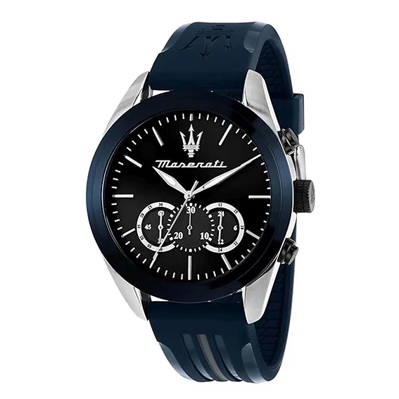 Maserati Traguardo Chronograph Rubber Strap Black Sunray Dial Quartz R8871612046 100M Men's Watch