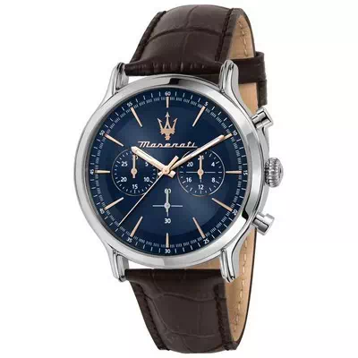 Relógio Maserati Epoca Chronograph Azul com Mostrador de Couro Quartz R8871618014 100M Masculino