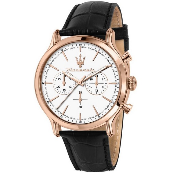 Ανδρικό ρολόι Maserati Epoca Chronograph Leather White Dial Quartz R8871618016 100M