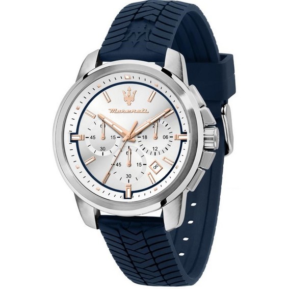 Đồng hồ nam Maserati Successo Chronograph Dây đeo bằng silicon Mặt số màu bạc Thạch anh R8871621013