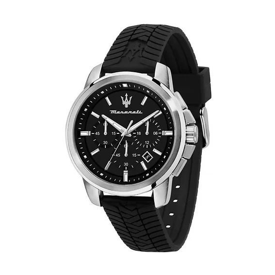 Maserati Successo Chronograph Silicone Strap Black Dial Quartz R8871621014 100M Men's Watch