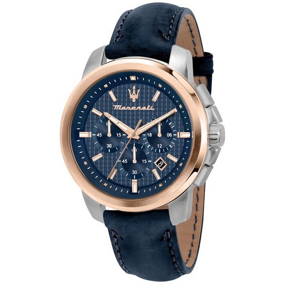 Maserati Successo Chronograph Leather Strap Blue Dial Quartz R8871621015 Men's Watch