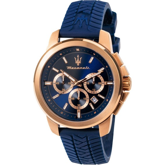 Ανδρικό ρολόι Maserati Successo Lifestyle Chronograph Λαστιχένιο λουράκι μπλε καντράν Quartz R8871621034