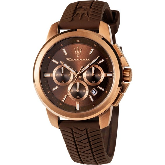 Maserati Successo Lifestyle Chronograph Rubber Strap Brown Dial Quartz R8871621039 Men's Watch