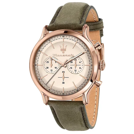 Maserati Epoca Chronograph Leather Strap Beige Dial Quartz R8871633007 100M Men's Watch