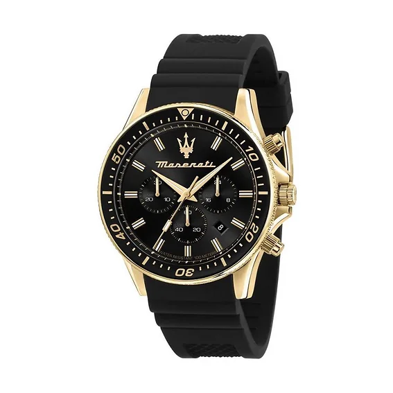 Maserati Sfida Chronograph Silicone Strap Black Dial Quartz R8871640001 100M Men's Watch
