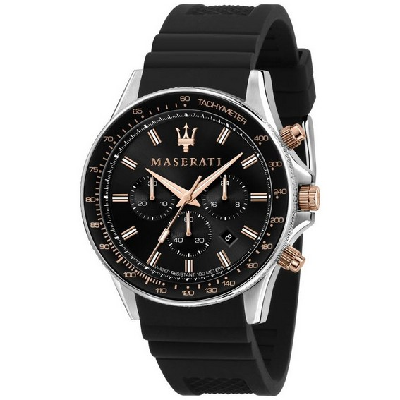 Maserati Sfida Chronograph Silicone Strap Black Dial Quartz R8871640002 100M Men's Watch