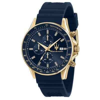 Maserati Sfida chronograph สีน้ำเงิน Sunray dial ควอตซ์ R8871640004 100M นาฬิกาผู้ชาย
