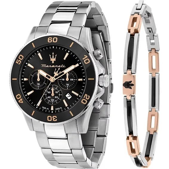 Maserati Competizione Chronograph Stainless Steel Black Dial Quartz R8873600001 100M Men's Watch With Extra Bracelet