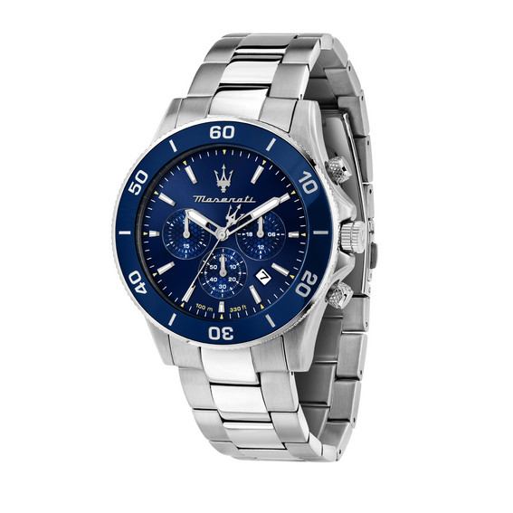 マセラティ コンペティツィオーネ クロノグラフ ステンレススチール ブルー ダイヤル クォーツ R8873600002 100M メンズ腕時計