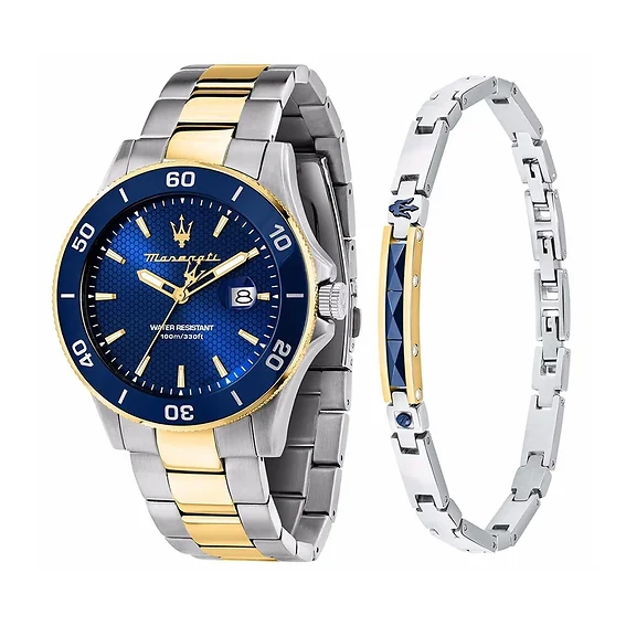Maserati Competizione Two Tone Stainless Steel Blue Sunray Dial Quartz R8873600007 100M Men's Watch