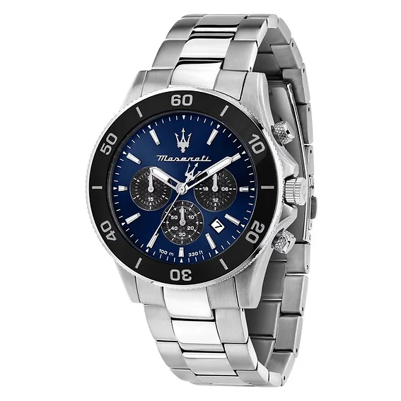 Maserati Competizione Chronograph Stainless Steel Blue Sunray Dial Quartz R8873600009 100M Men's Watch