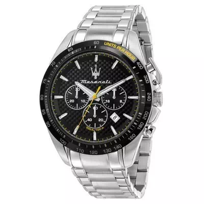 Maserati Traguardo chronograph สีดำ dial สแตนเลสสตีล ควอตซ์ R8873612042 100M Men's Watch