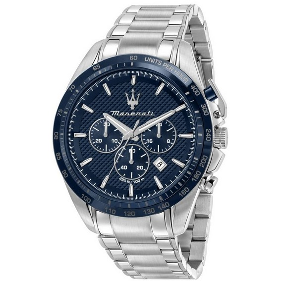 瑪莎拉蒂 Traguardo 計時不鏽鋼藍色錶盤石英 R8873612043 100M 男錶 zh-CHS