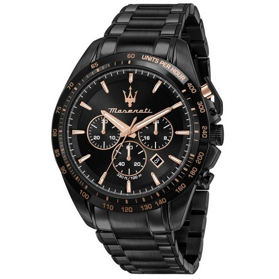 瑪莎拉蒂 Traguardo 計時不鏽鋼黑色錶盤石英 R8873612048 100M 男裝手錶 zh-CHS