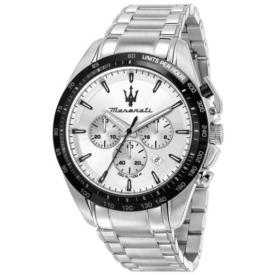 マセラティ トラグアルド クロノグラフ ステンレススチール ブラック ダイヤル クォーツ R8873612049 100M メンズ腕時計
