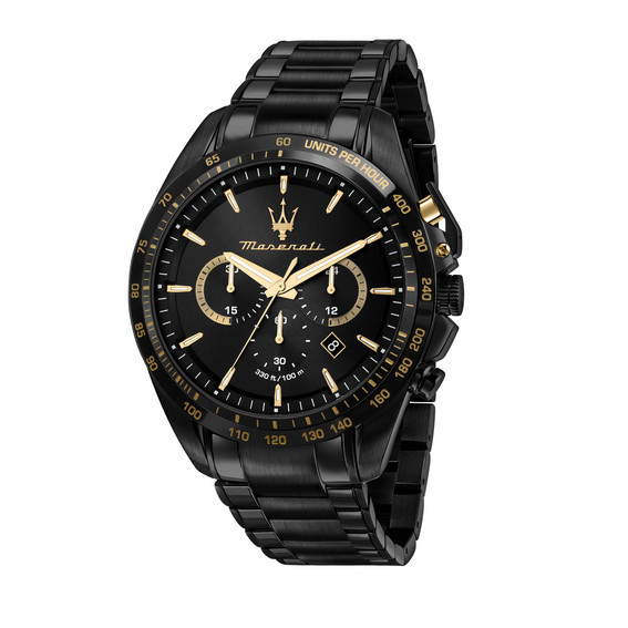 マセラティ トラグアルド 限定版クロノグラフ ステンレススチール ブラック ダイヤル クォーツ R8873612051 100M メンズ腕時計