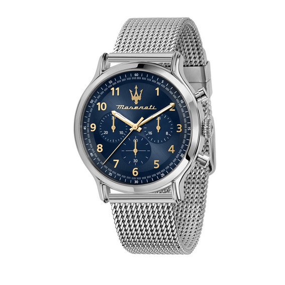 Montre pour homme Maserati Epoca édition limitée chronographe maille en acier inoxydable cadran bleu Quartz R8873618022 100M