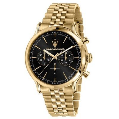 Relógio Maserati Epoca Gold Tone Cronógrafo Mostrador Preto Quartzo R8873618023 100M Relógio Masculino