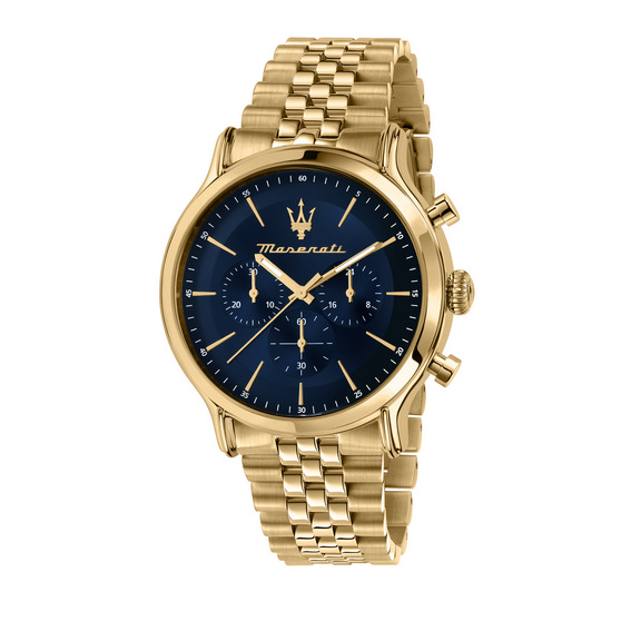 Montre pour homme Maserati Epoca en édition limitée avec chronographe doré et cadran bleu en acier inoxydable R8873618031 100M