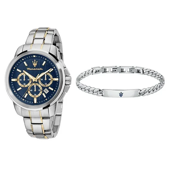 Maserati Successo Chronograph Stainless Steel Blue Dial Quartz R8873621036 Men's Watch Gift Set