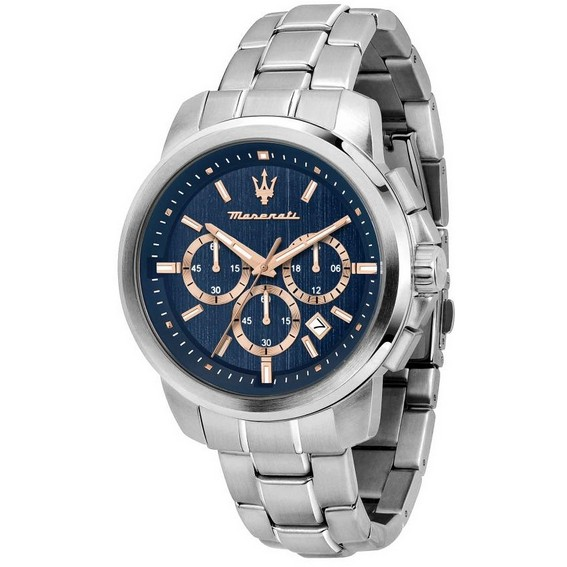 Maserati Successo chronograaf roestvrij staal blauwe wijzerplaat quartz R8873621037 herenhorloge