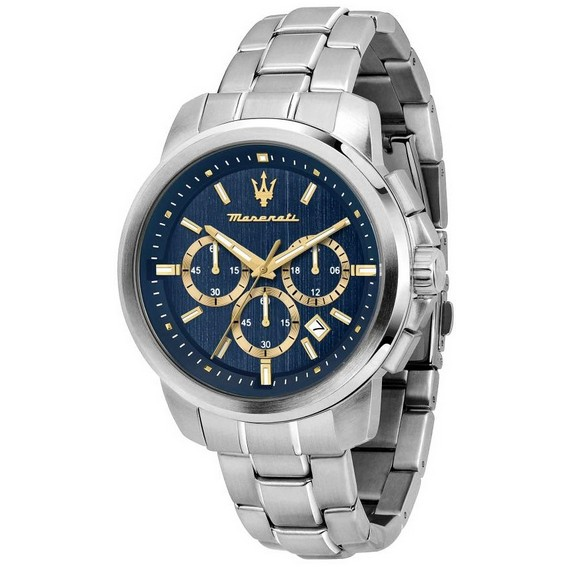 Maserati Successo Хронограф из нержавеющей стали с синим циферблатом Кварцевые мужские часы R8873621038