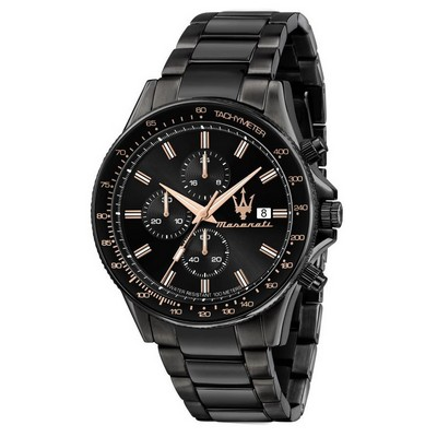 Relógio Maserati Sfida Chronograph Black Dial Quartz R8873640011 100M Relógio Masculino