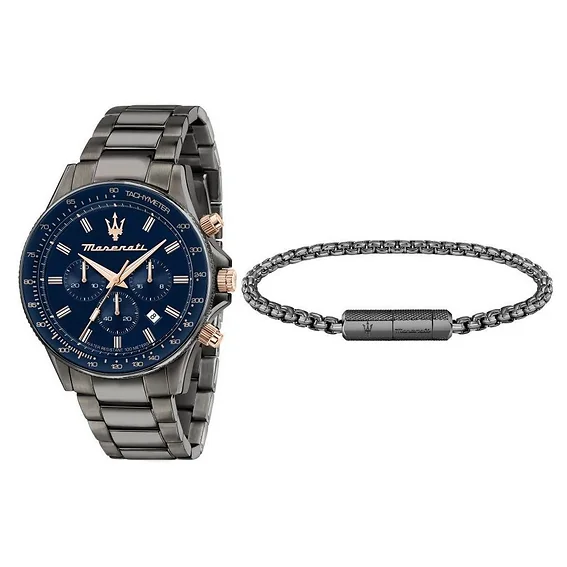 Maserati Sfida Chronograph Stainless Steel Blue Dial Quartz R8873640020 100M Men's Watch Gift Set