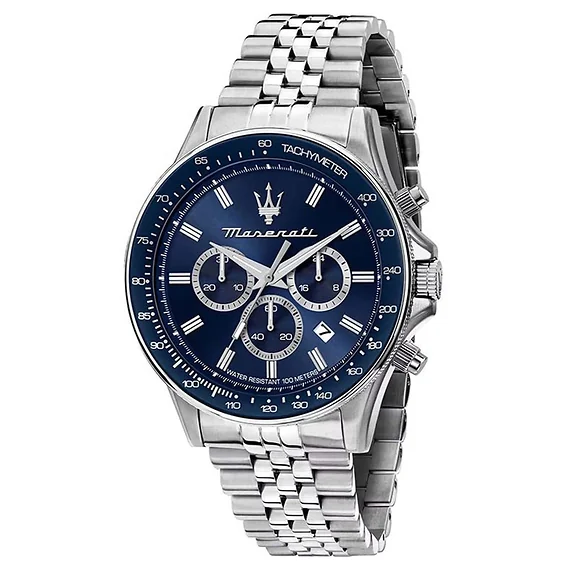 Maserati Sfida Chronograph Stainless Steel Blue Sunray Dial Quartz R8873640025 100M Men's Watch