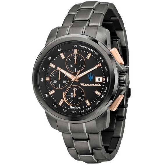 Maserati Successo Хронограф из нержавеющей стали с черным циферблатом Solar R8873645001 Мужские часы