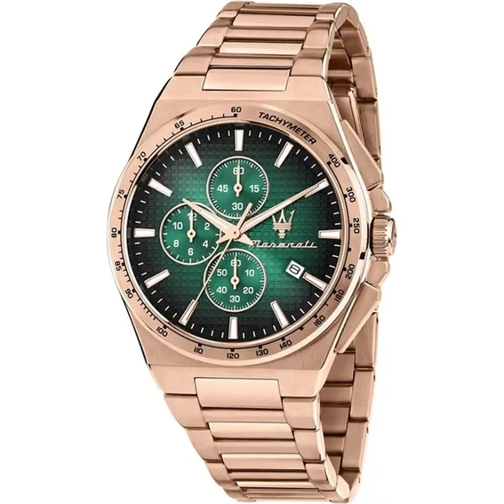 Maserati Velocita Chronograph Rose Gold Tone Stainless Steel Green Dial Quartz R8873653001 100M Men's Watch
