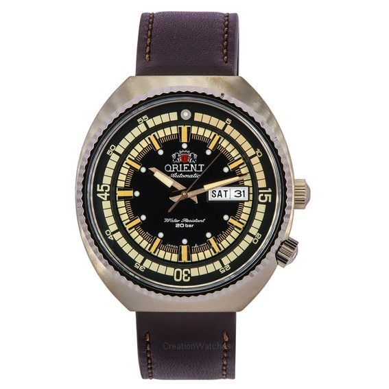 Reloj para hombre Orient Neo Classic Sports con correa de cuero marrón y esfera negra automático RA-AA0E06B19B 200M