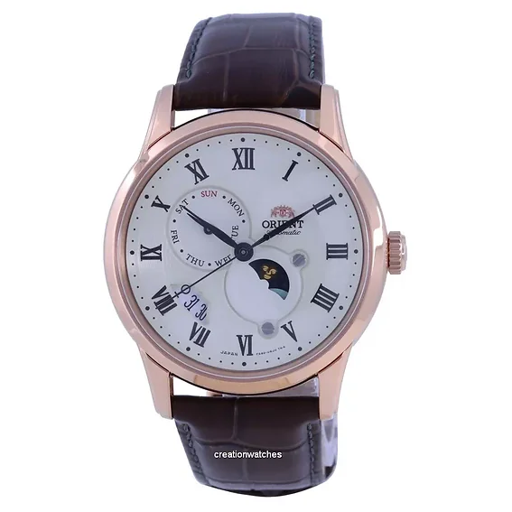 Orient Sun & Moon Champagne Dial Leather Strap Automatic RA-AK0007S00C Men's Watch