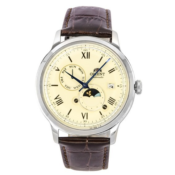 Orient Bambino Version 9 Sun And Moon Phase Champagne Dial Automatic RA-AK0803Y10B RA-AK0803Y30B Мужские часы