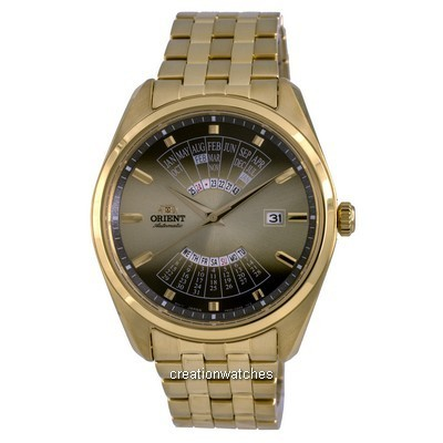 Relógio masculino Orient contemporâneo multi ano com mostrador dourado automático RA-BA0001G10B
