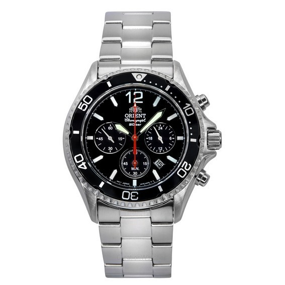 Orient Chronograph Stainless Steel Black Dial Solar Diver's RA-TX0202B10B 200M Men's Watch