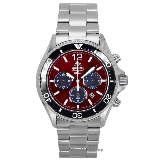 Orient Sports Chronograph Stainless Steel Sky Red Dial Quartz Diver's RA-TX0207R 200M Men's Watch