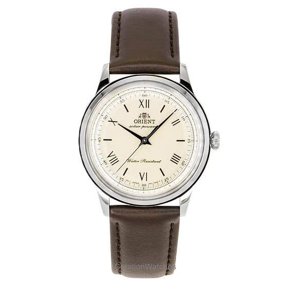 Orient Bambino Leather Strap Champagne Dial Solar RA-WK0003G Men's Watch