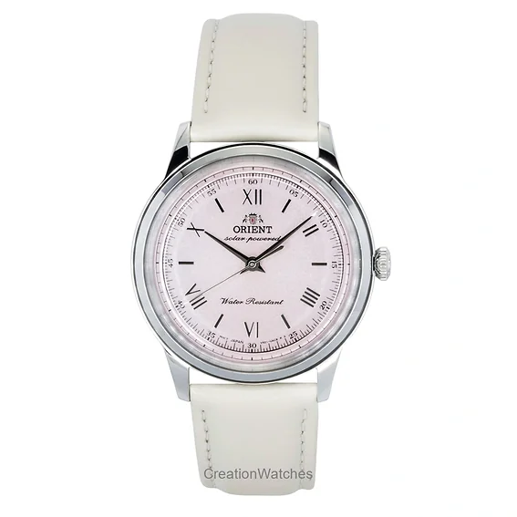 Orient Bambino Leather Strap Pink Dial Solar RA-WK0005P Men's Watch