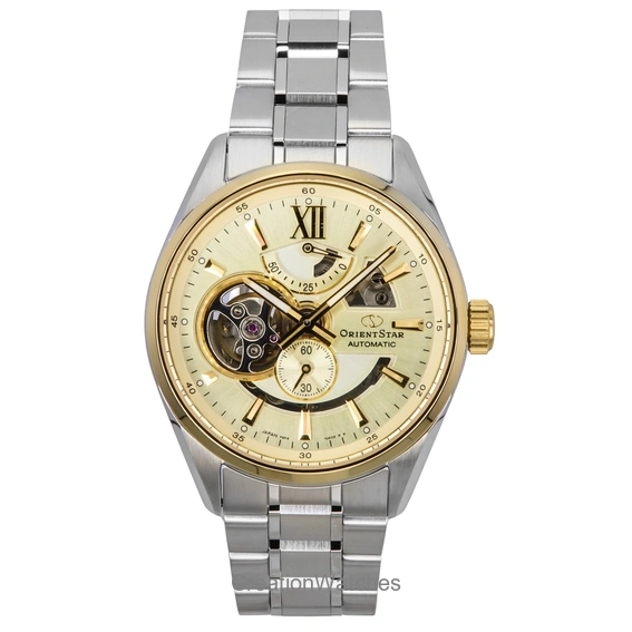 Orient Star Contemporary Stainless Steel Skeleton Champagne Dial Automatic RE-AV0124G 100M Men's Watch